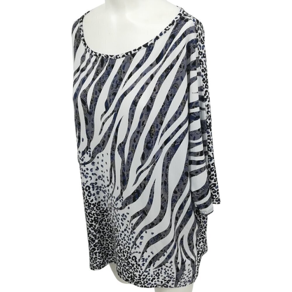 Clara Sun Woo Bouncy Knit Dolman Sleeve Lightweight Shirt Size L Animal Print
